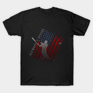 Red White and Dingers Baseball, American Flag Vintage Distressed T-Shirt